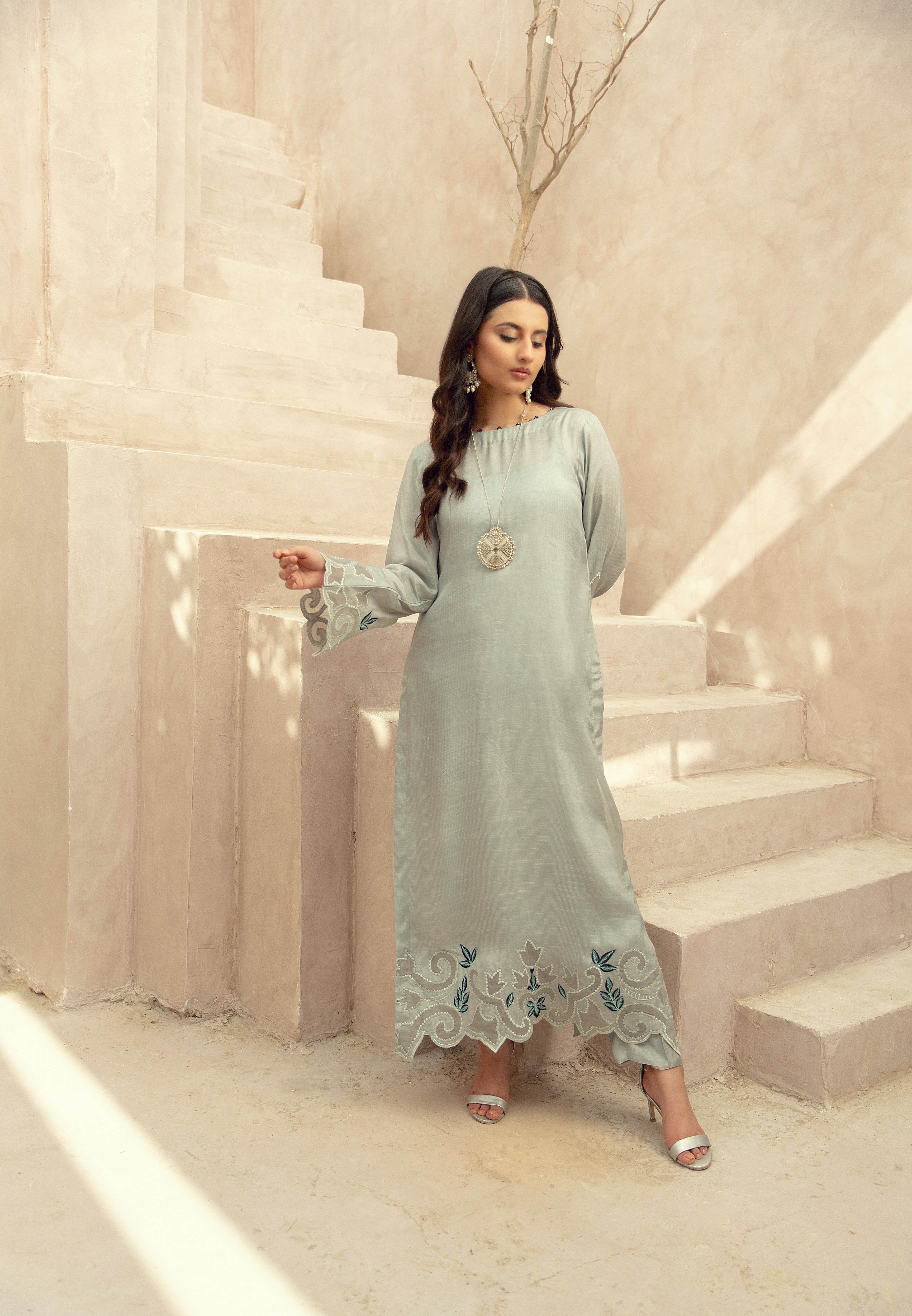 Embroidered Suit - Grey